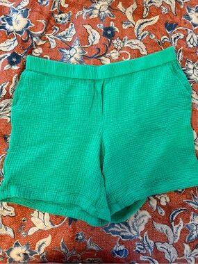 J. Jill Easy Cotton Gauze Pull On Shorts Pockets Cotton Green Womens Size Large